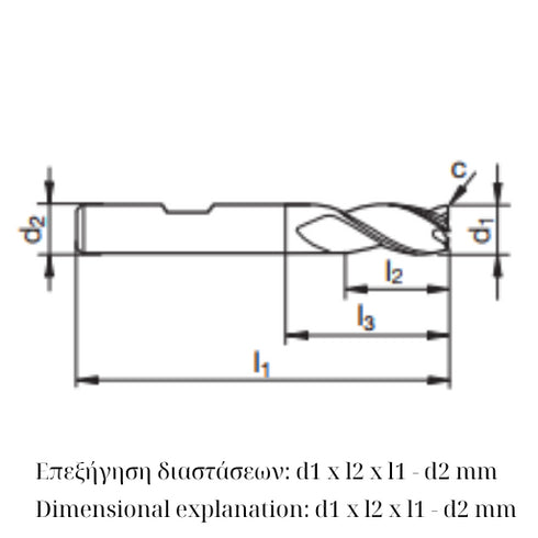 Carbide End Mill 3F Finishing 5502R303GM Dimensions
